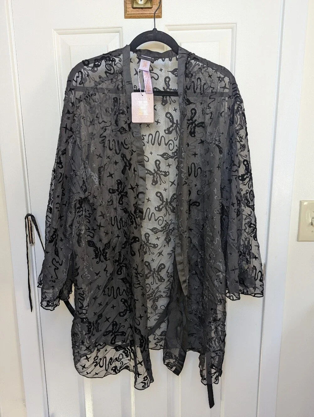 Savage X Fenty Sheer Black Velvet Embellishments Robe- Size 2x/3x - See Desc